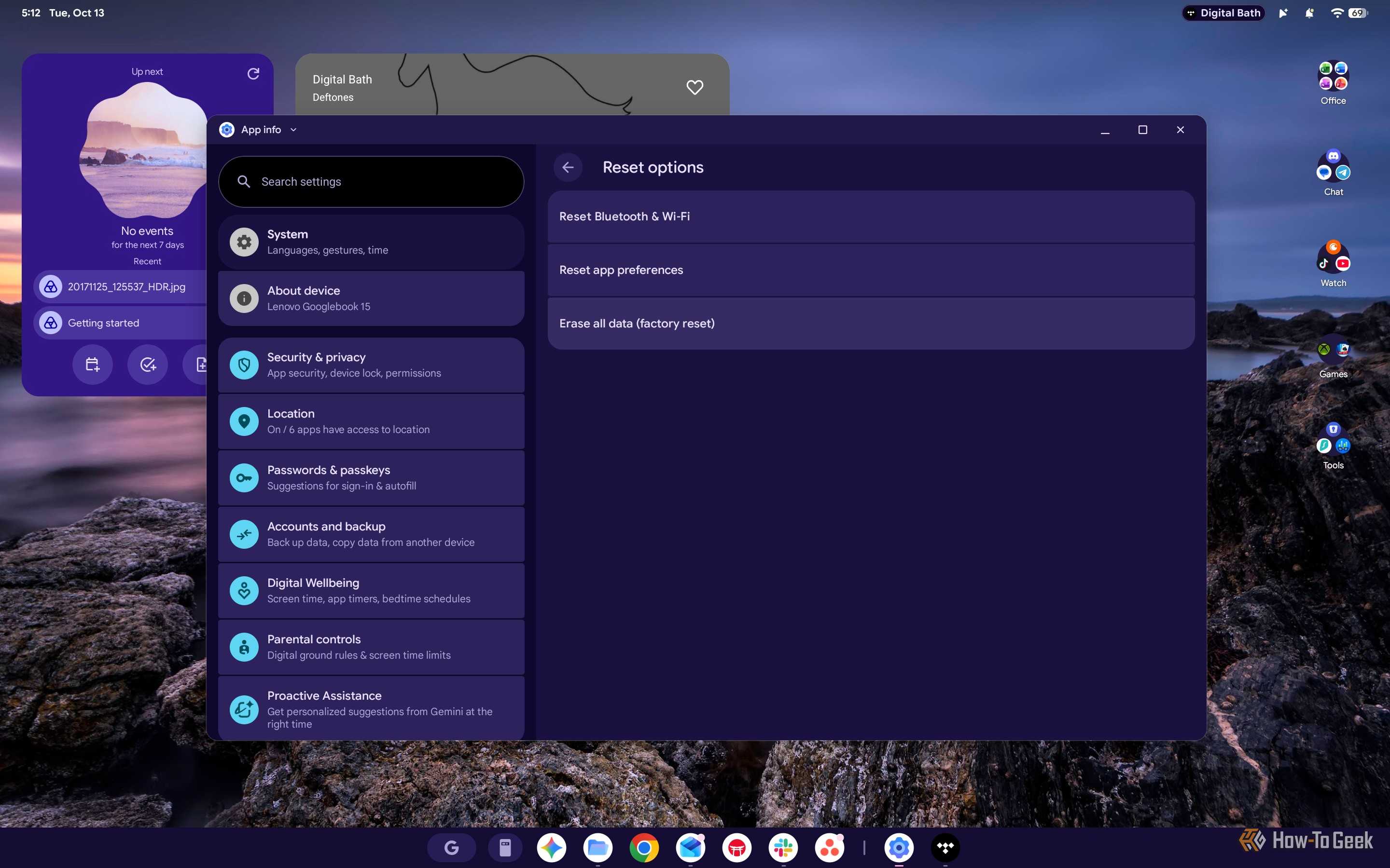 Screenshot of Googlebook OS Reset Settings.