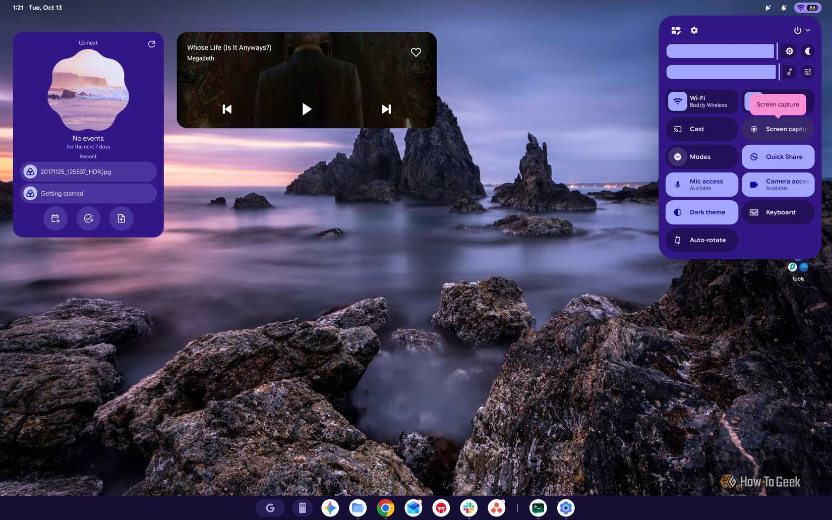 Screenshot of Googlebook OS' Quick Settings.