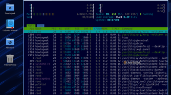 htop on Lubuntu LXQt showing about 1GB of RAM in use.