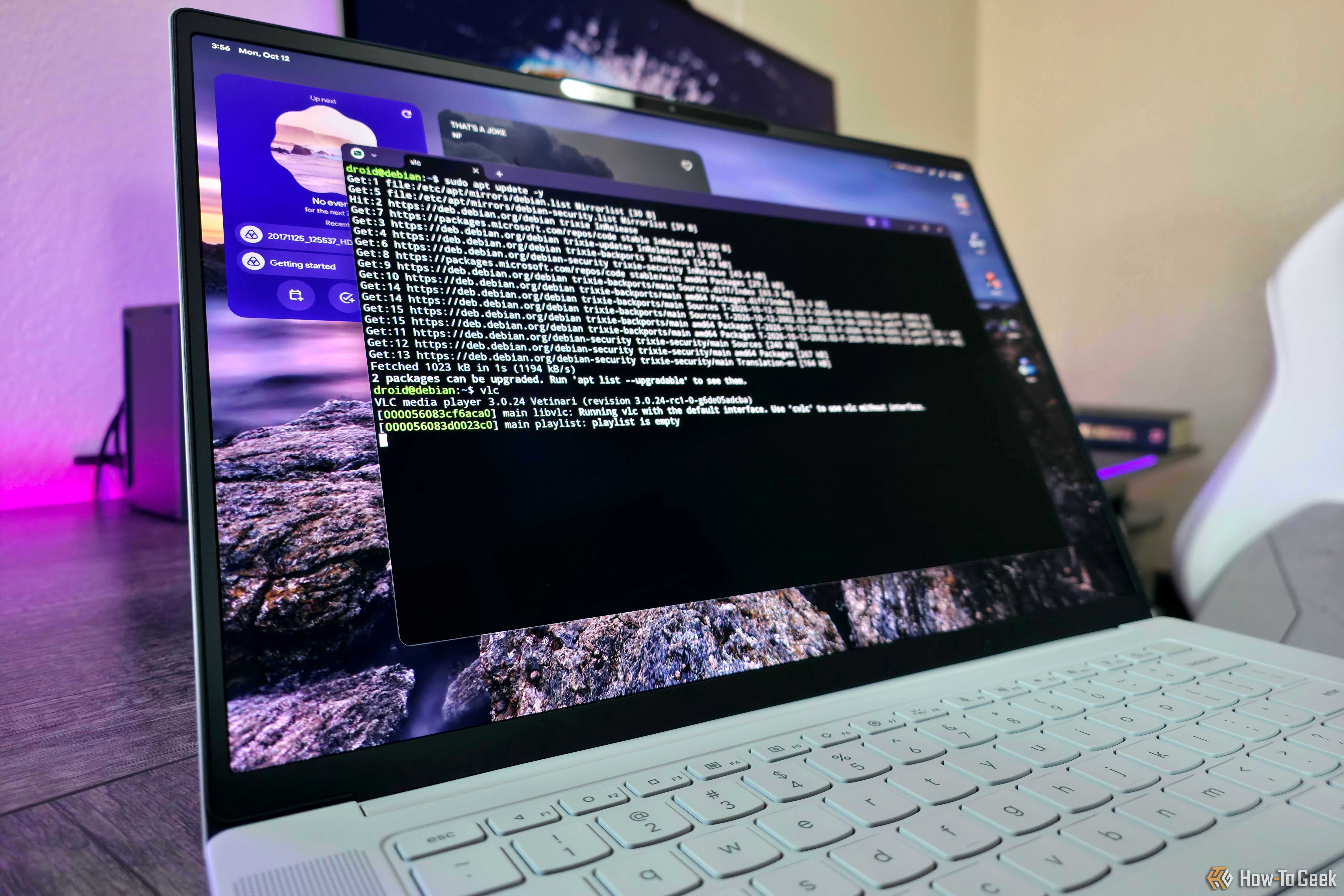 Image of the Lenovo Googlebook 15 and the Linux Terminal app.