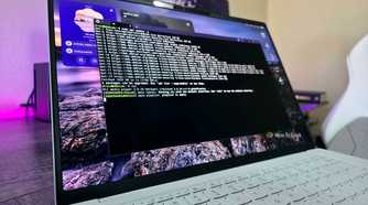 Image of the Lenovo Googlebook 15 and the Linux Terminal app.