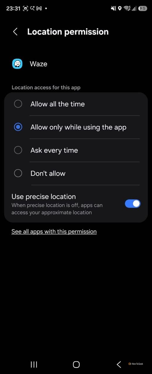 Location settings in Waze