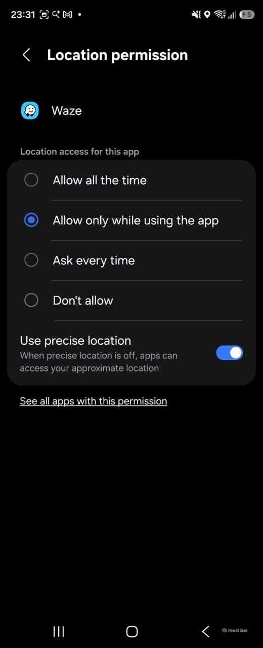 Location settings in Waze