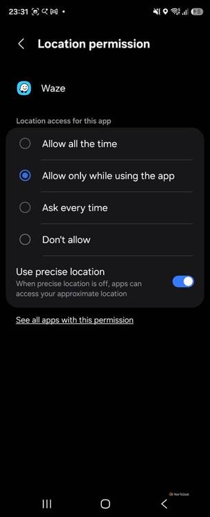 Location settings in Waze
