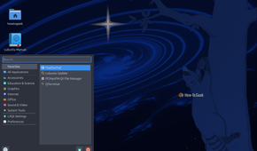 Lubuntu LXQt desktop with the application menu open on Favorites.