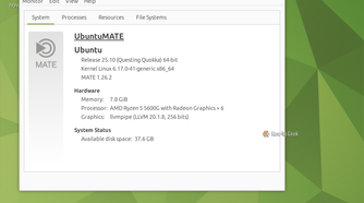 MATE System Monitor System tab showing Ubuntu 25.10 with MATE 1.26.2.