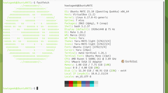 MATE Terminal showing fastfetch output for Ubuntu MATE 25.10 with MATE 1.26.2 on X11.