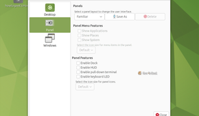 MATE Tweak Panel settings with the Familiar panel layout selected.