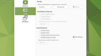 MATE Tweak Panel settings with the Familiar panel layout selected.