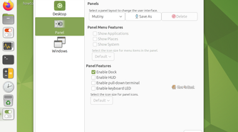 MATE Tweak with the Mutiny panel layout applied, adding a Unity-style left dock.
