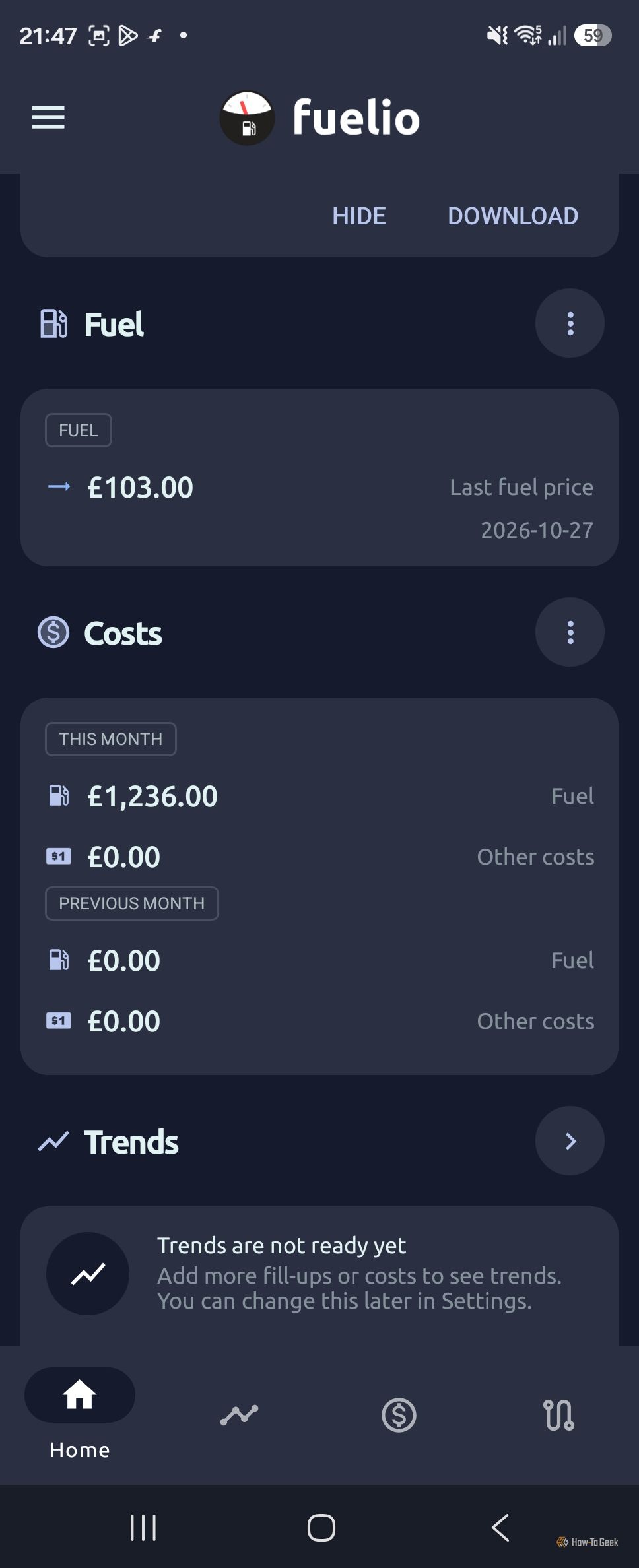 Mileage log in Fuelio
