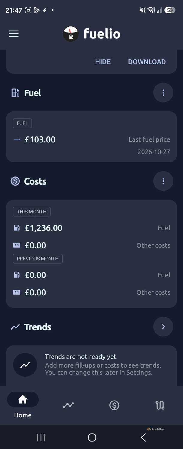 Mileage log in Fuelio