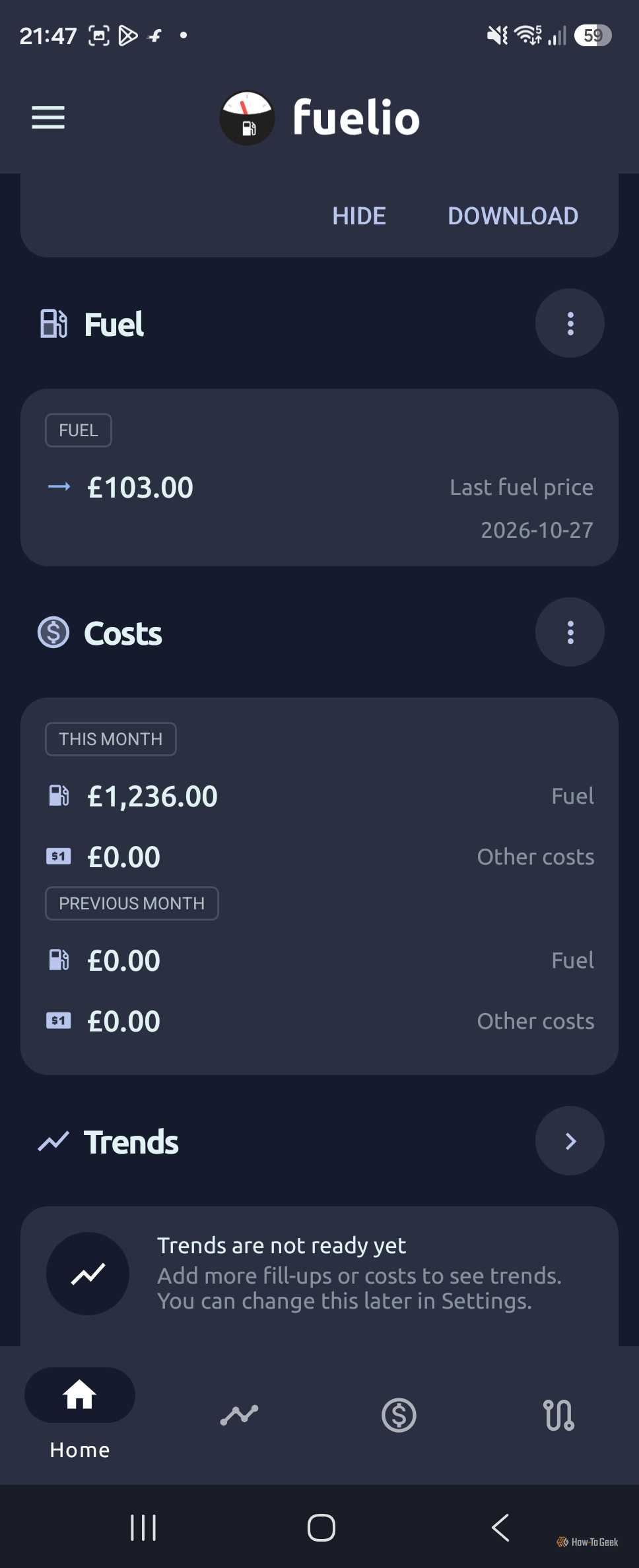 Mileage log in Fuelio