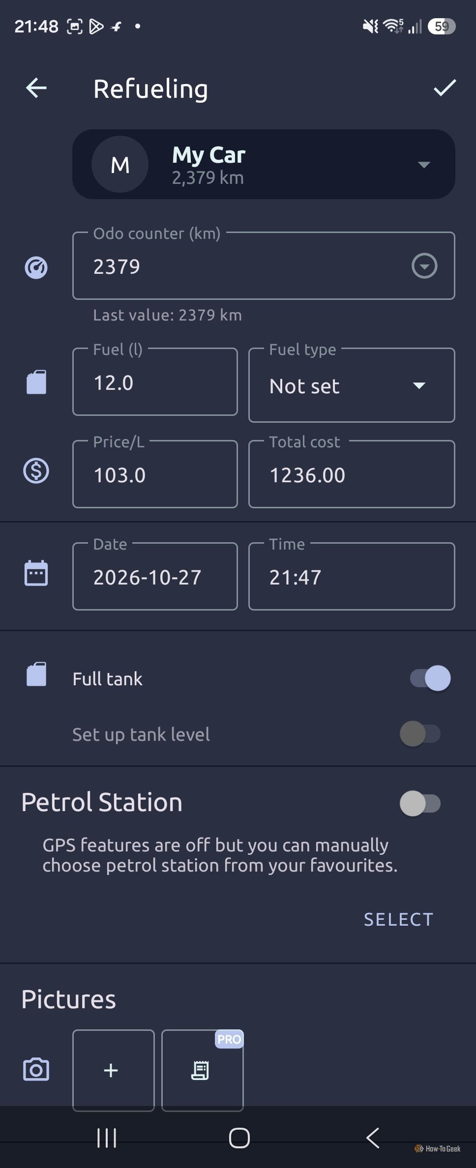 My car details in Fuelio