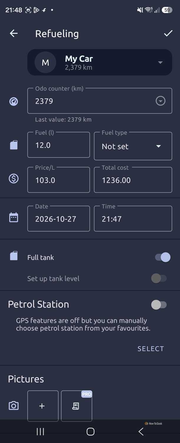 My car details in Fuelio