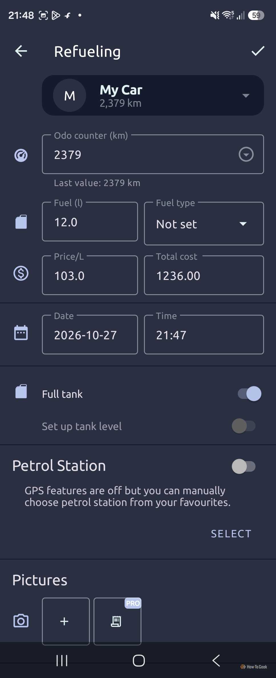 My car details in Fuelio