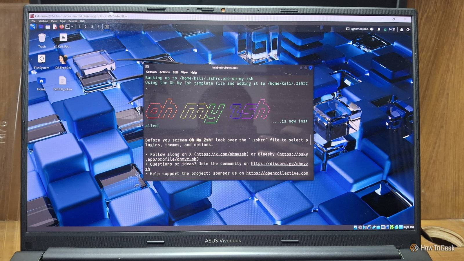 Oh My Zsh in the terminal on Kali Linux.