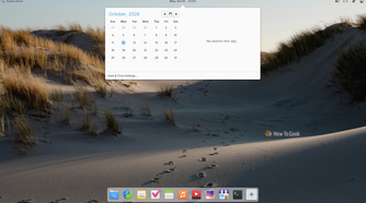 Pantheon calendar dropdown open from the top panel clock showing October 2026 with no events.