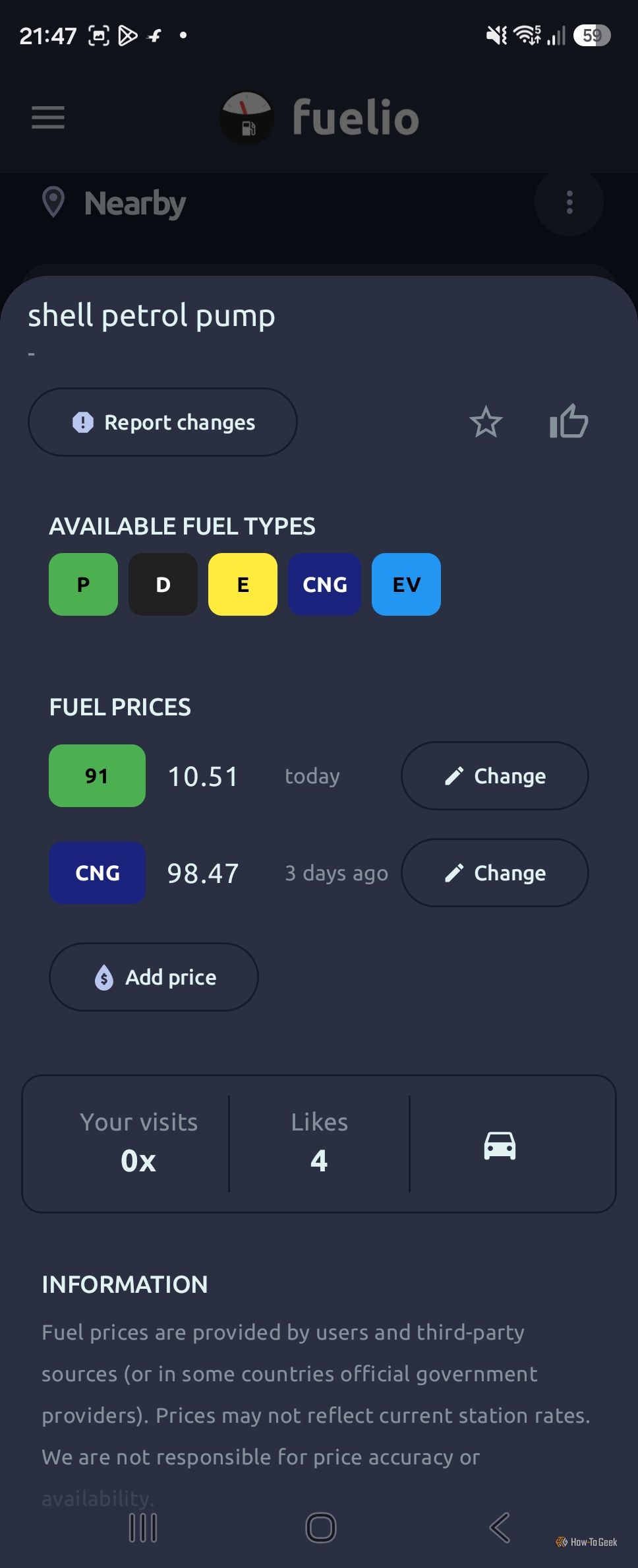 Petrol rates in Fuelio