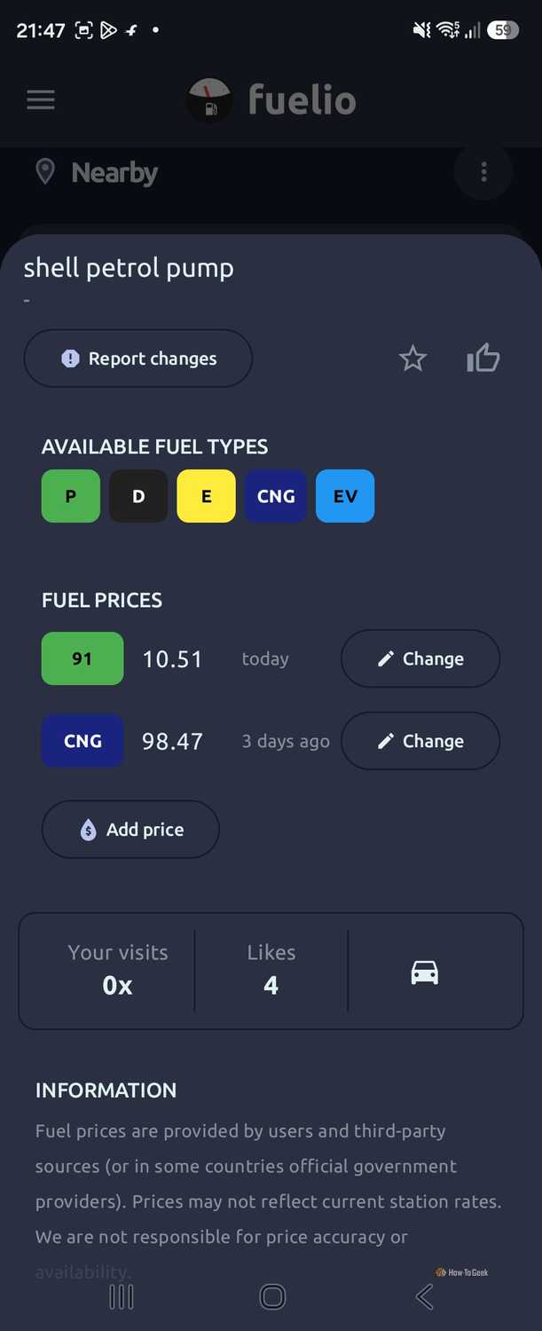 Petrol rates in Fuelio