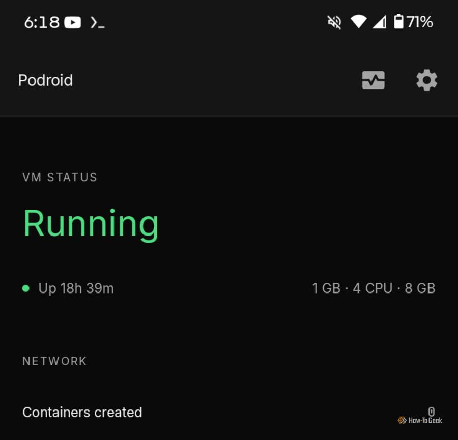 Приложение Podroid в работе на смартфоне