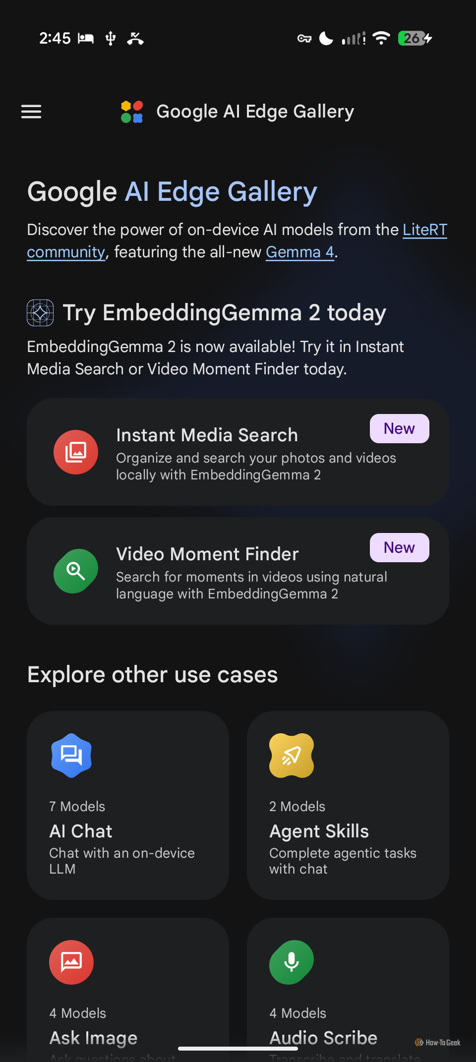 Выбор моделей в каталоге Google AI Edge Gallery