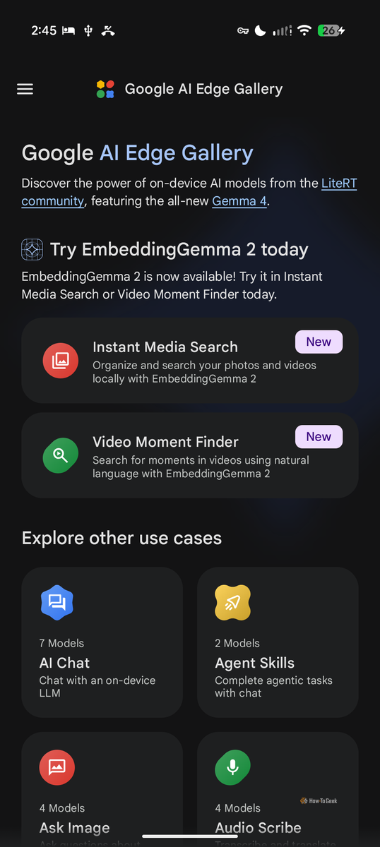 Каталог моделей в AI Edge Gallery Выбор моделей в каталоге Google AI Edge Gallery