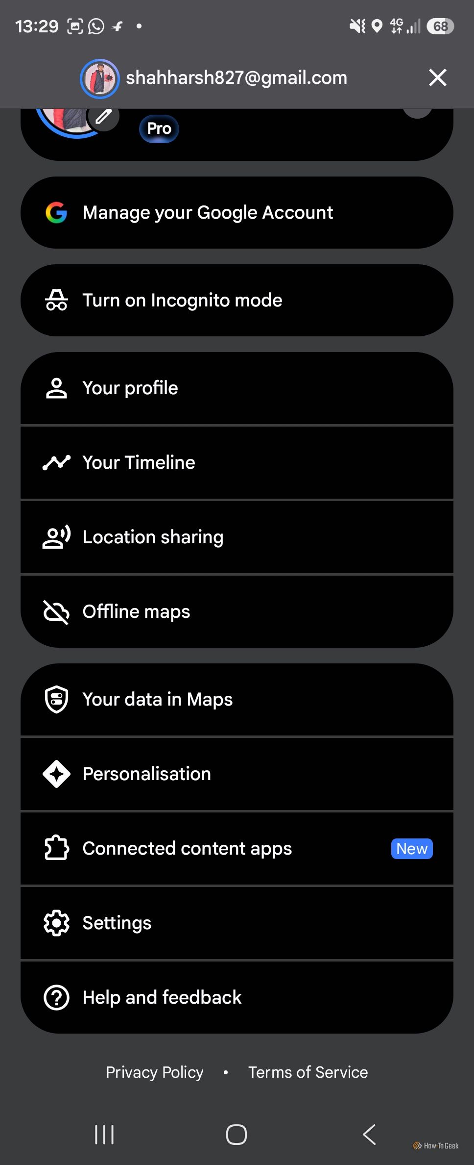 Settings in Google Maps