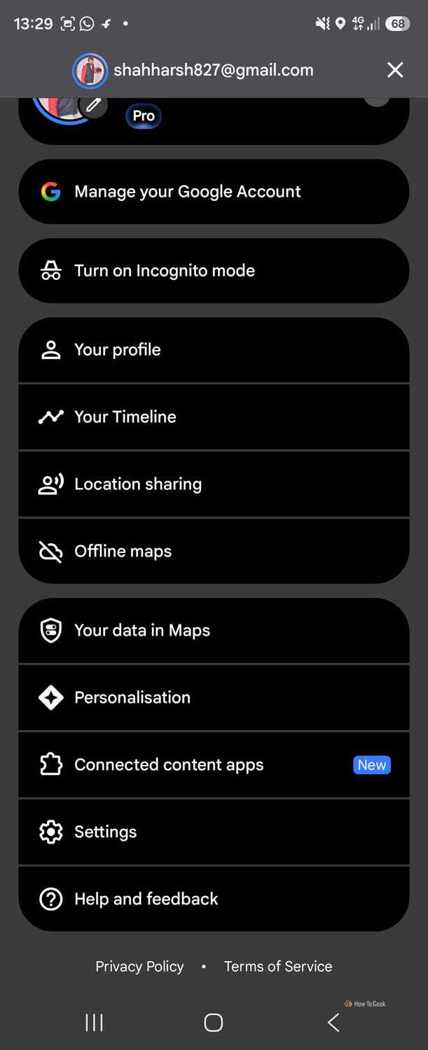 Settings in Google Maps