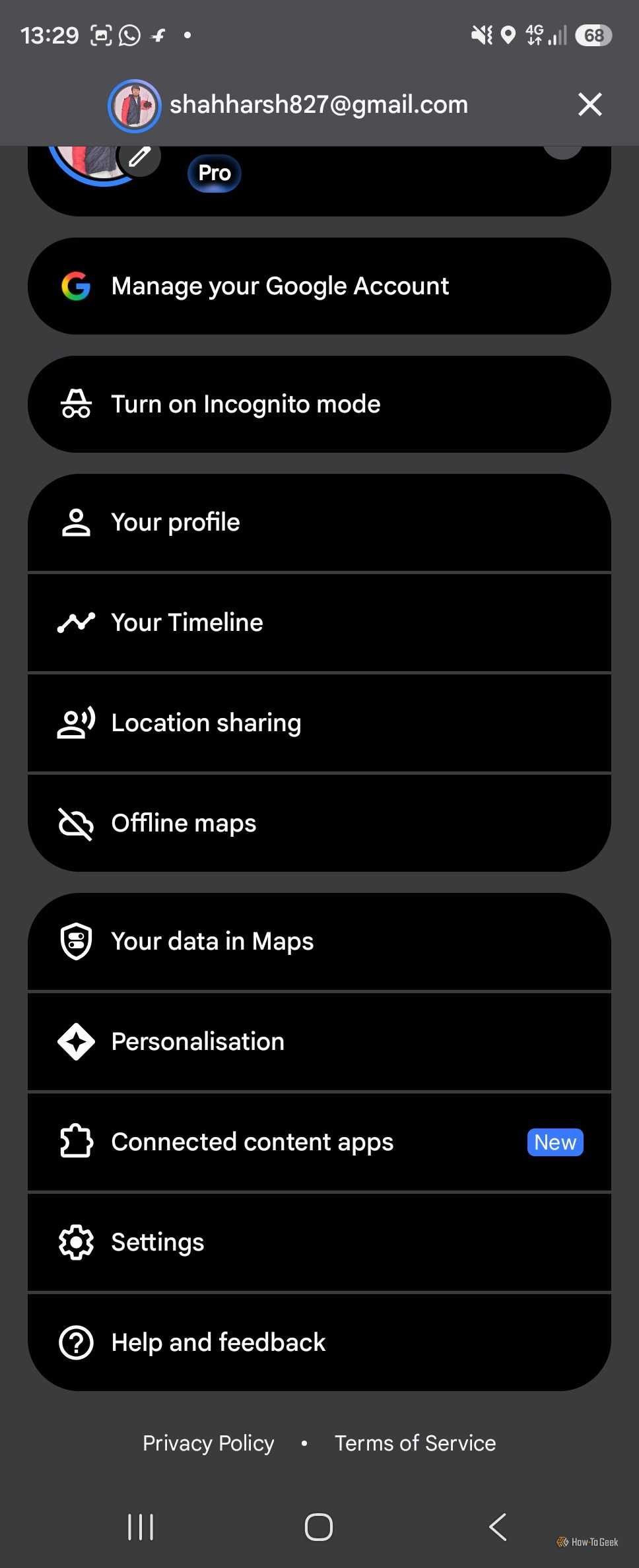 Settings in Google Maps
