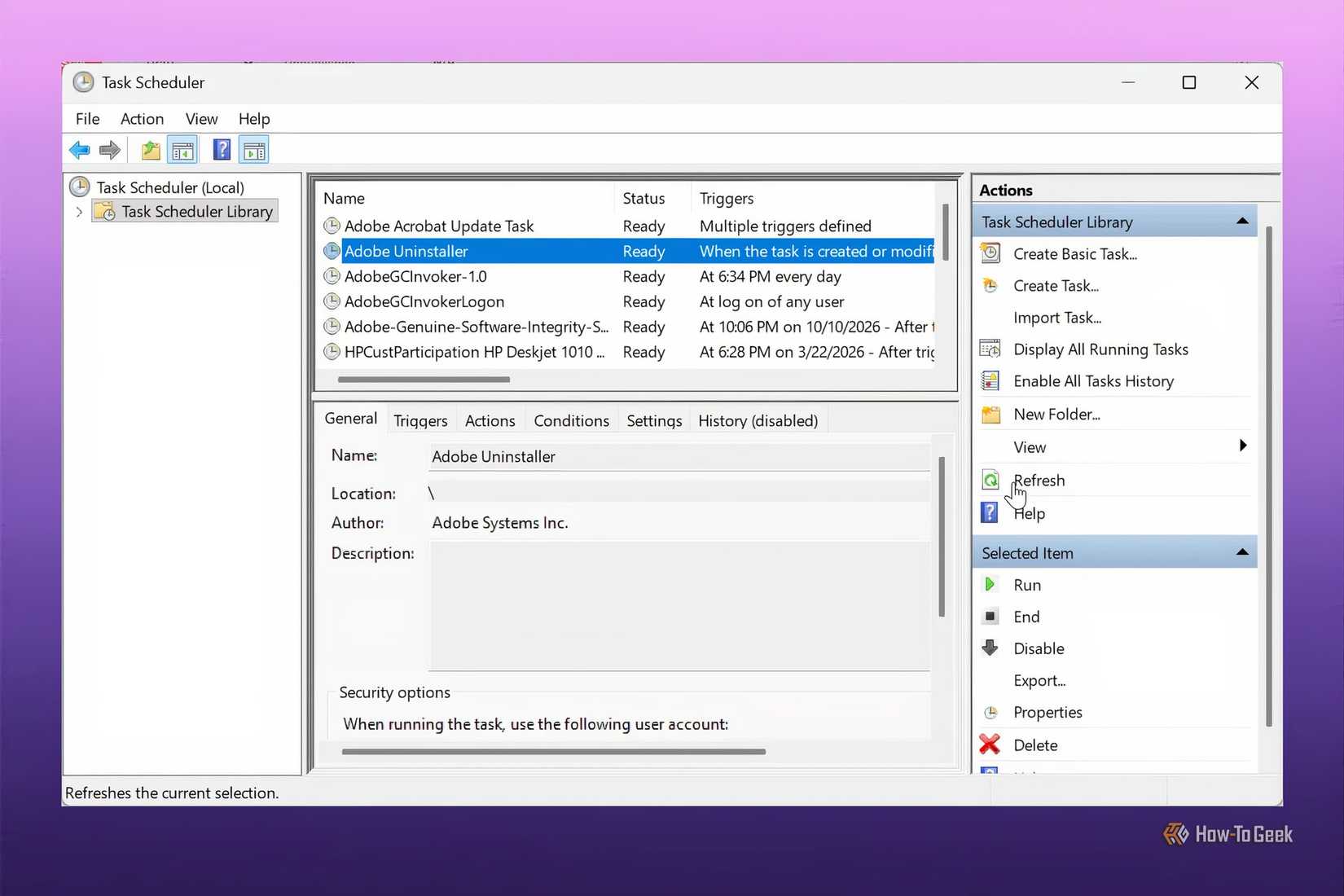 Scheduled tasks in Task Scheduler in Windows 11.
