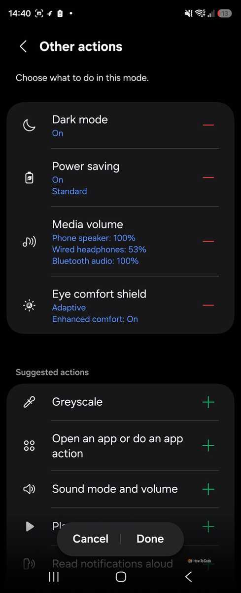 Действия Тогда в Samsung Modes and Routines Выбор действий в блоке Тогда сценария Samsung