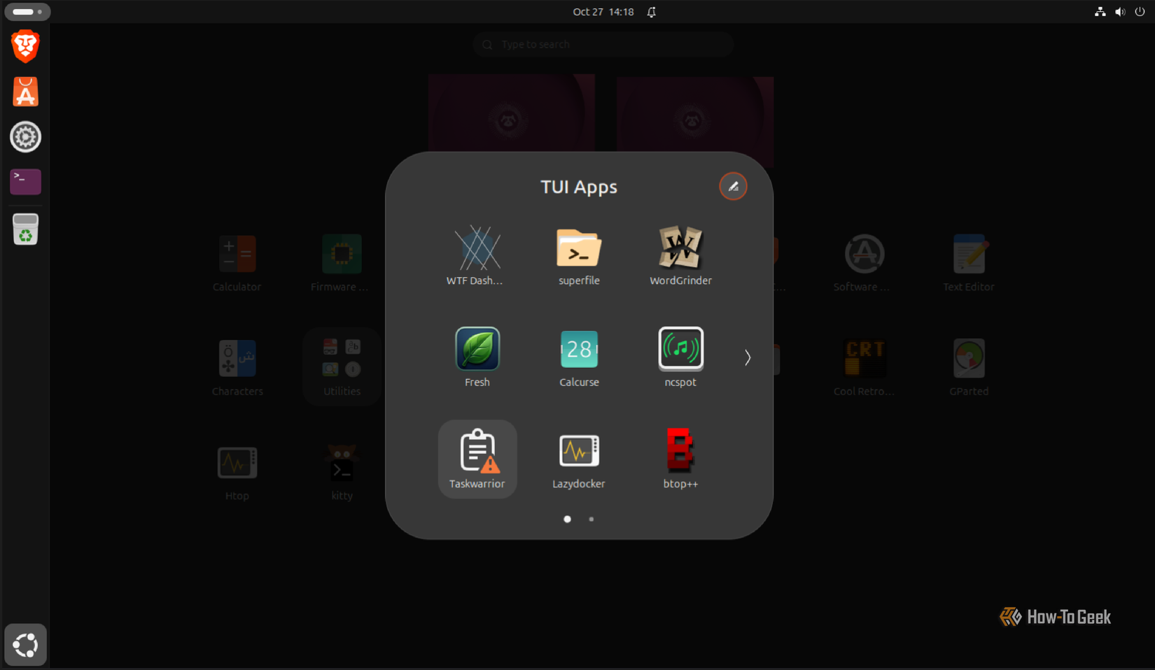 TUI apps in the Ubuntu GNOME Applications Overview folder with proper app icons.