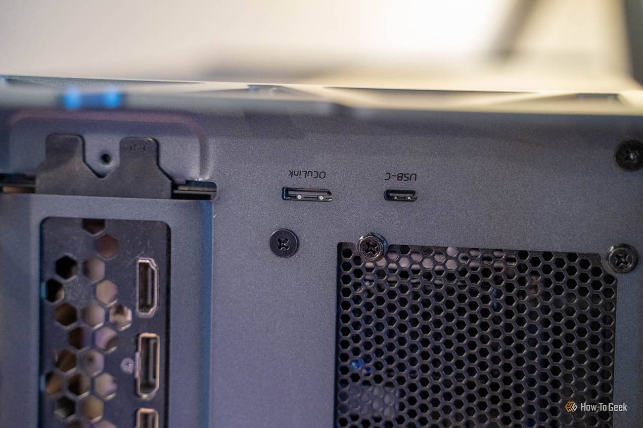 OCuLink and USB-C ports on the back of the UGREEN LinkStation eGPU Dock.