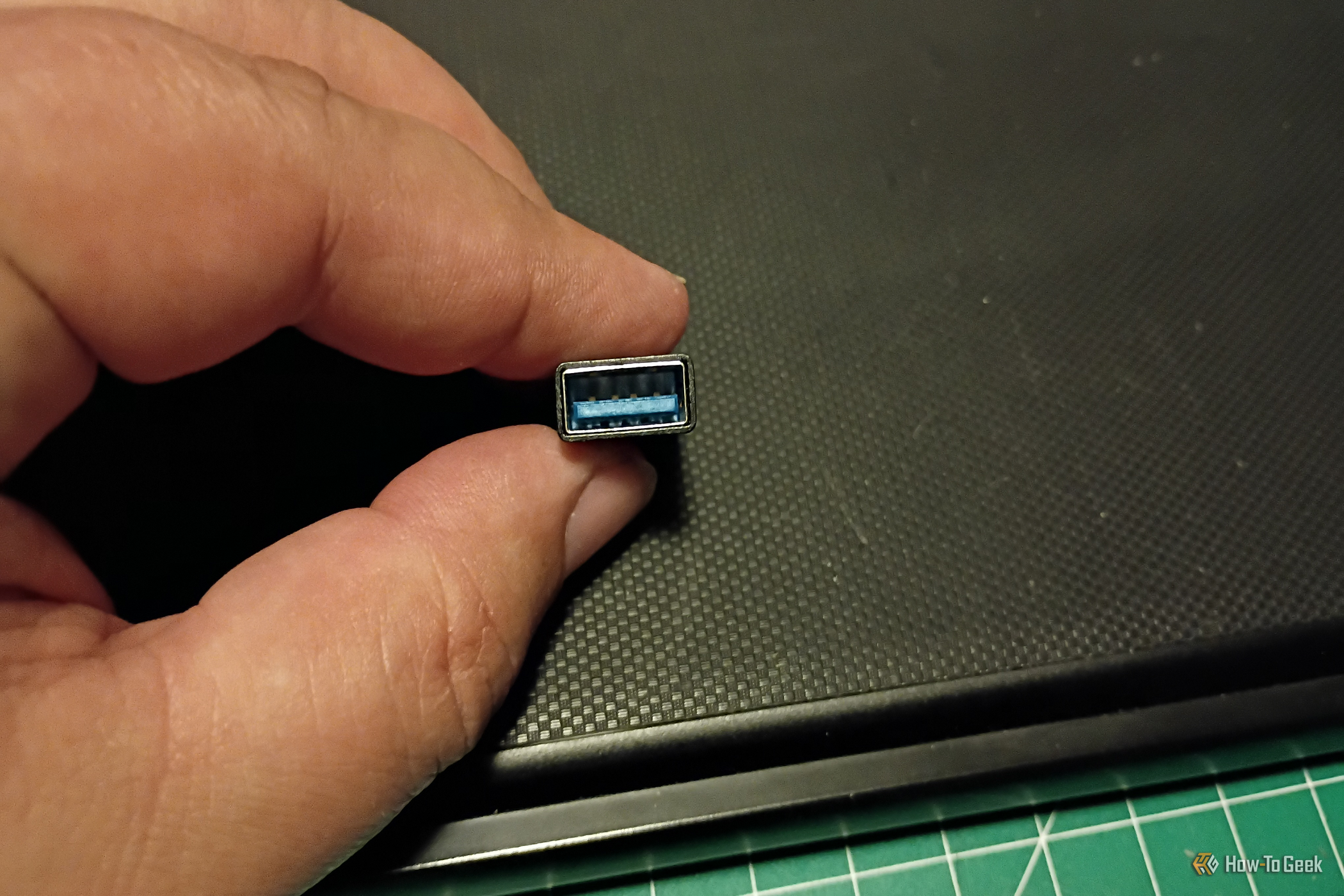 The USB port side of a USB adapter.