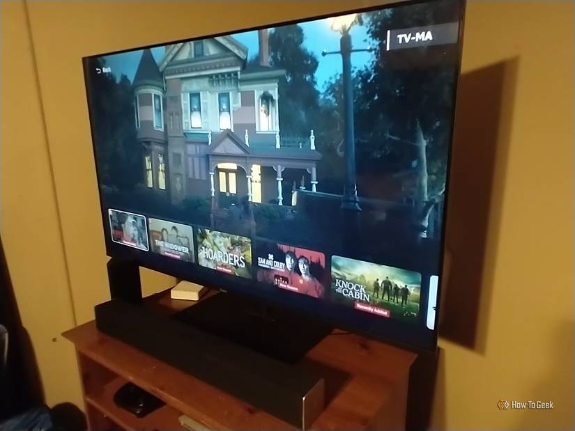 Photo of a used Vizio soundbar in front of an HDTV