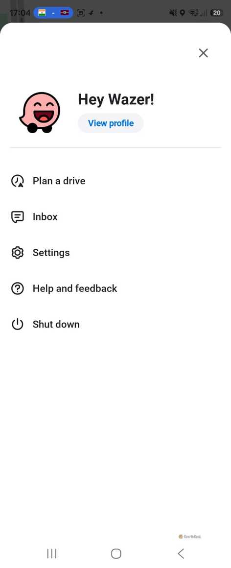 Waze menu page
