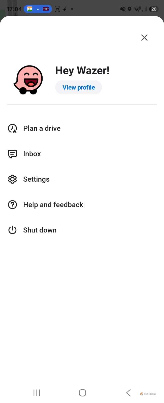 Waze menu page