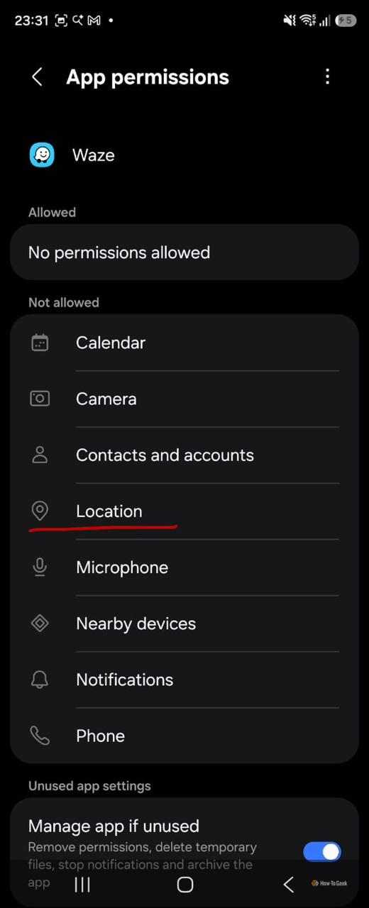 Changing the location setting in Waze
