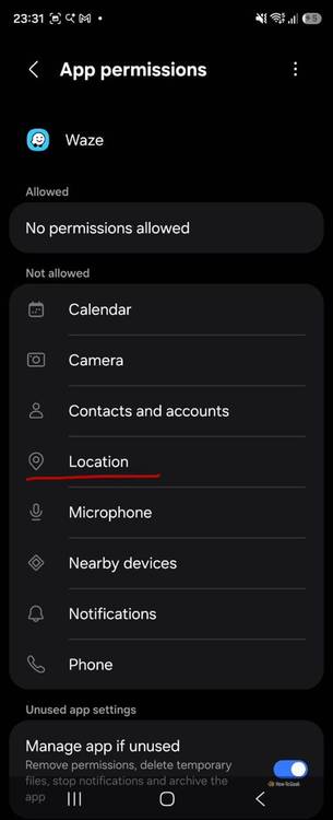 Changing the location setting in Waze