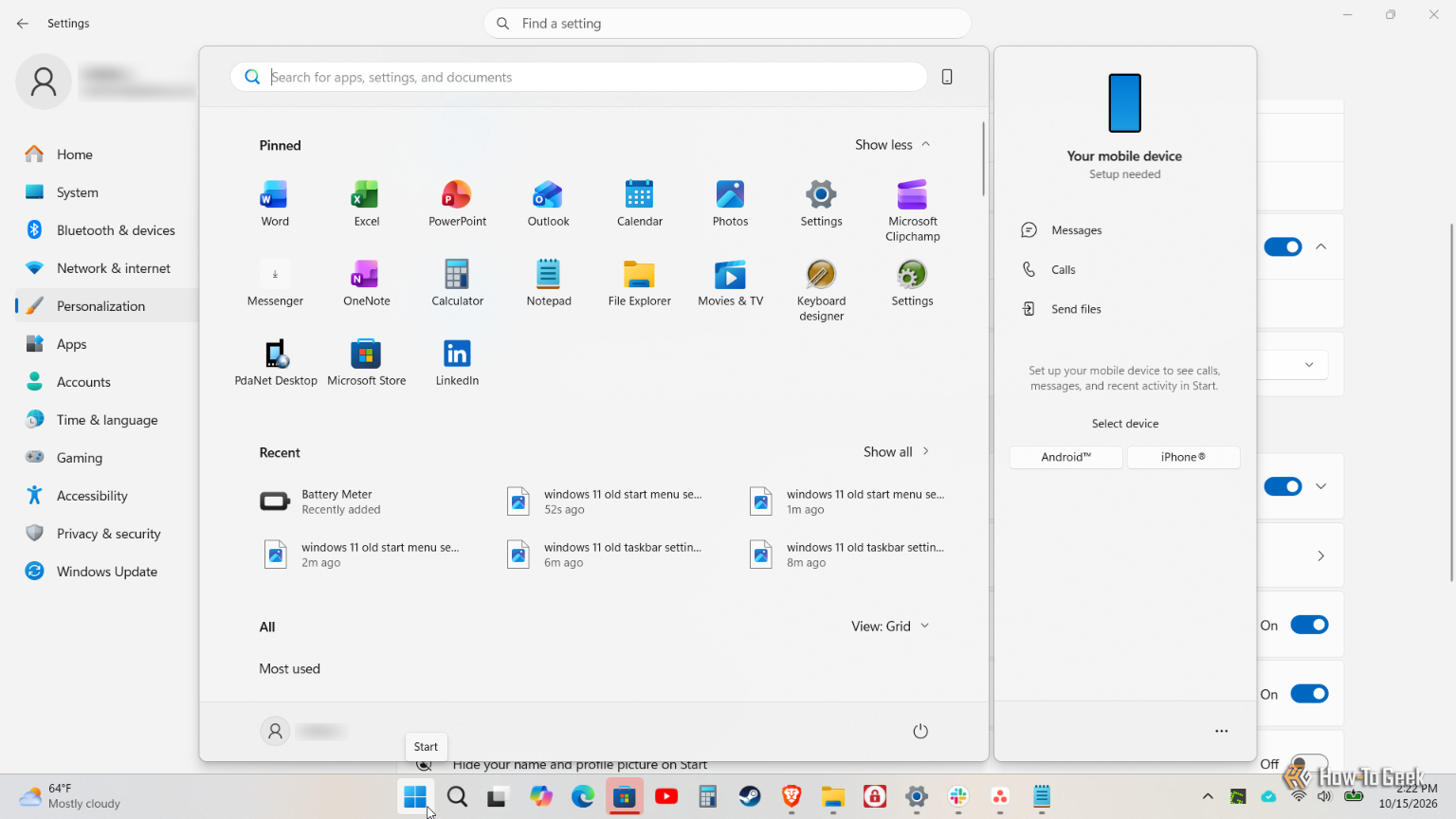 Большое меню Пуск в интерфейсе Windows 11