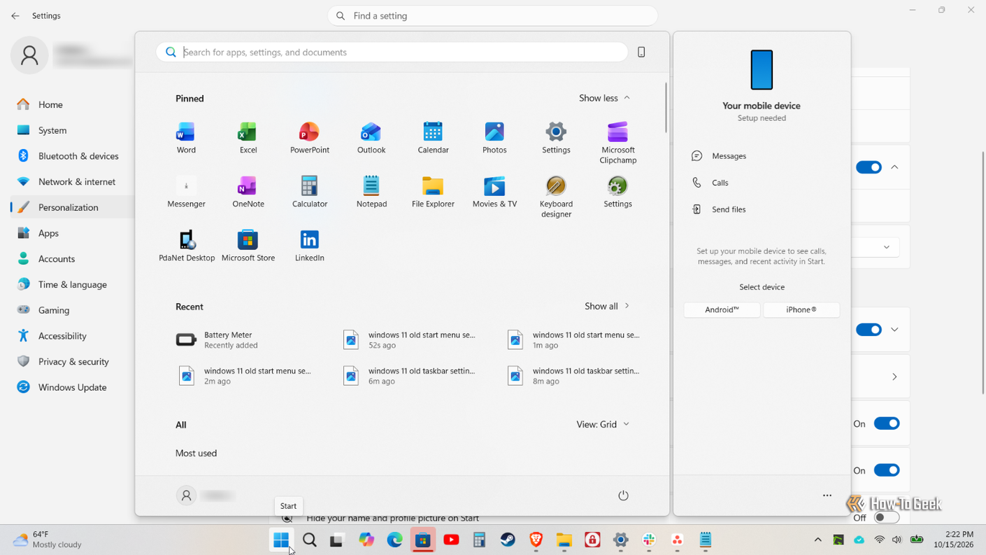 Вид расширенного меню Пуск Большое меню Пуск в интерфейсе Windows 11