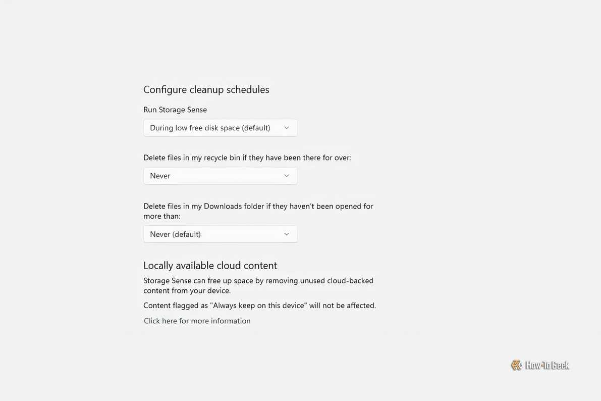 Категории очистки Storage Sense Категории файлов для очистки в Storage Sense